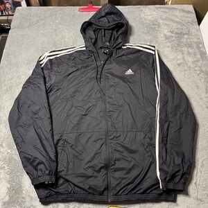 Adidas Men's 3-Stripe Essentials Hooded Wind Jacket CA4 Black‎ BS2232 Size XL